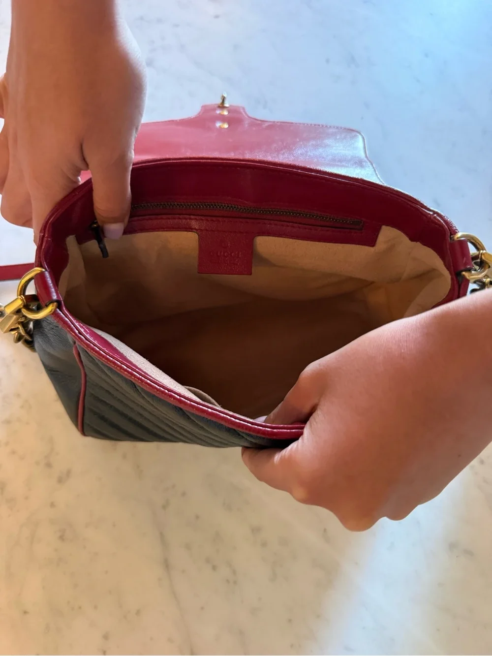 Used Gucci GG Marmont Red and Black Bag